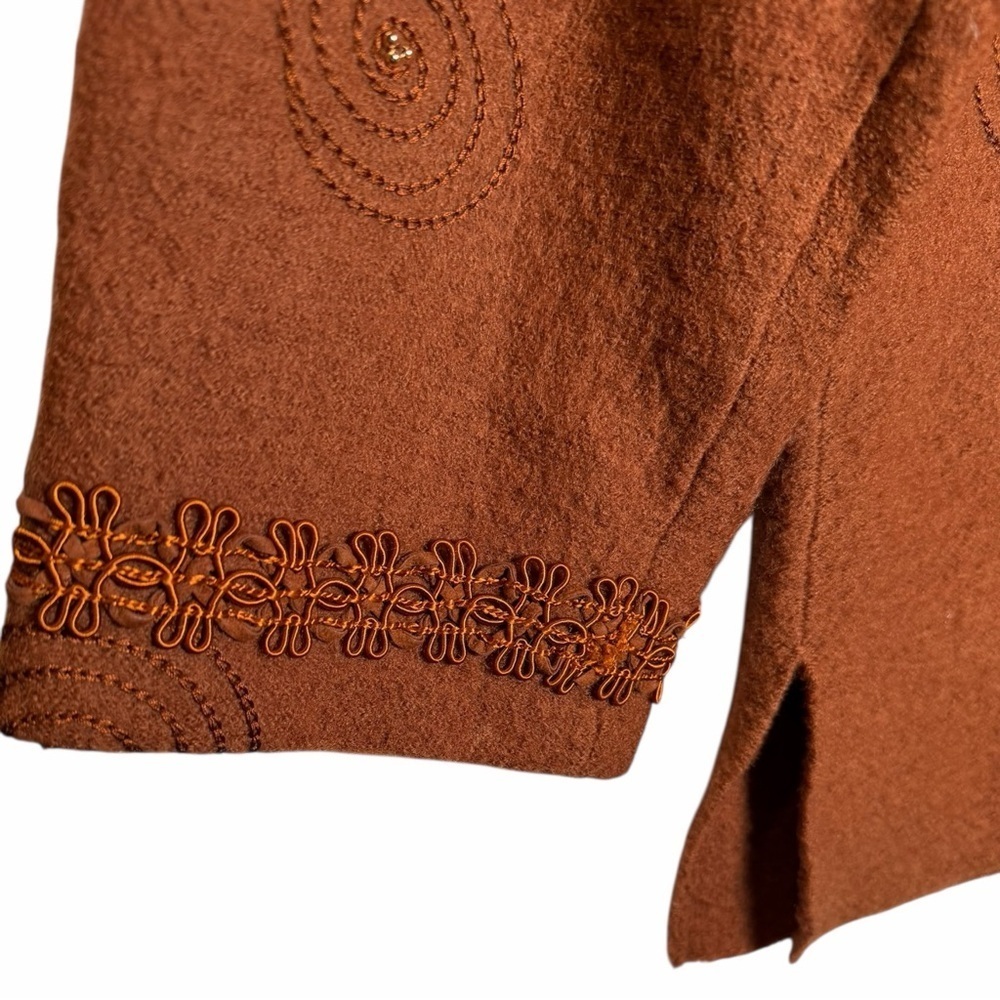 Boho Artisan 100% Wool Zip Jacket Embellished Brown Rust Statement Cardigan | XL - Picture 10 of 13